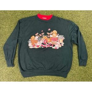 Vintage Y2K Basic Editions Sweatshirt Womens Large Green Puppies Kittens Graphic